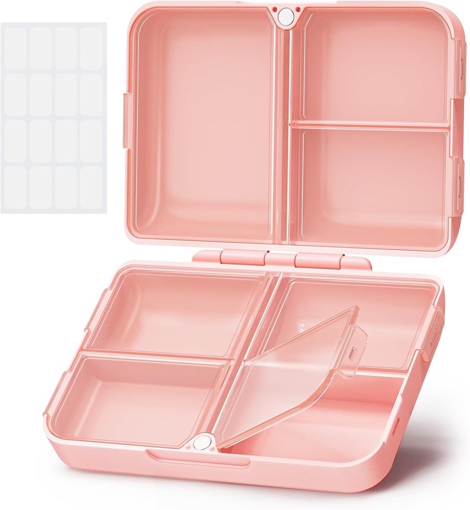 AUVON Daily Pill מארגנת Fit with Your Purse or Pocket, קומפקטית Travel Pill Box Case with Slim Folding Design and Long-Lasting Hinges to Hold, Fish Oil, תוסף או תכשיטים (Pink)
