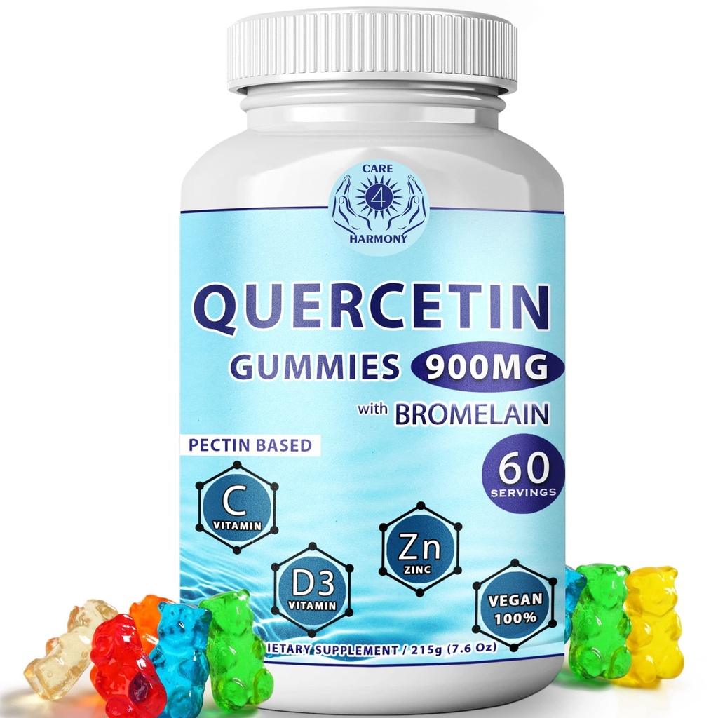 Quercetin Gummies - Quercetin with Bromelain ויטמין C + Zinc ויטמין D3 - תוספי Quercetin 900mgs - Quercetin עבור ילדים ומבוגרים (1)