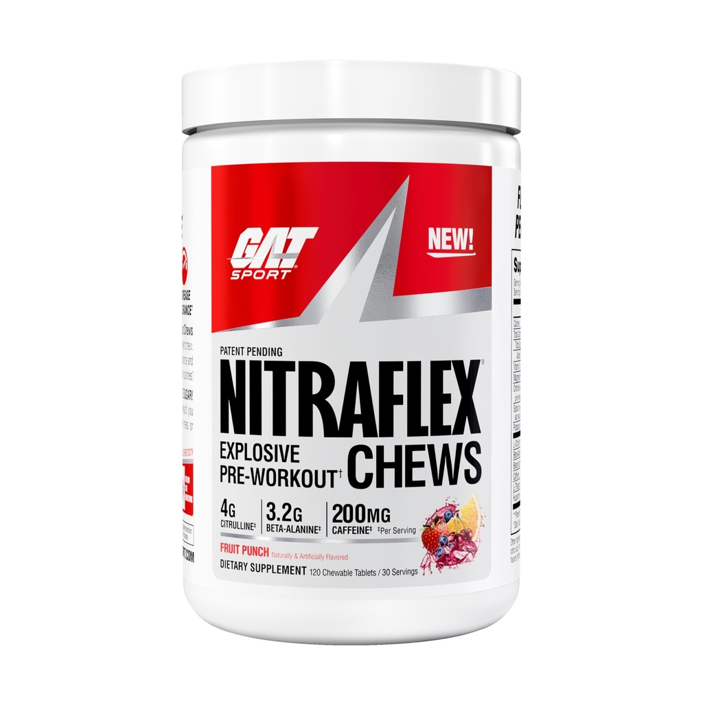 GAT SPORT Nitraflex Performance Pre-Workout Chews - Fruit Punch, 30 Servings