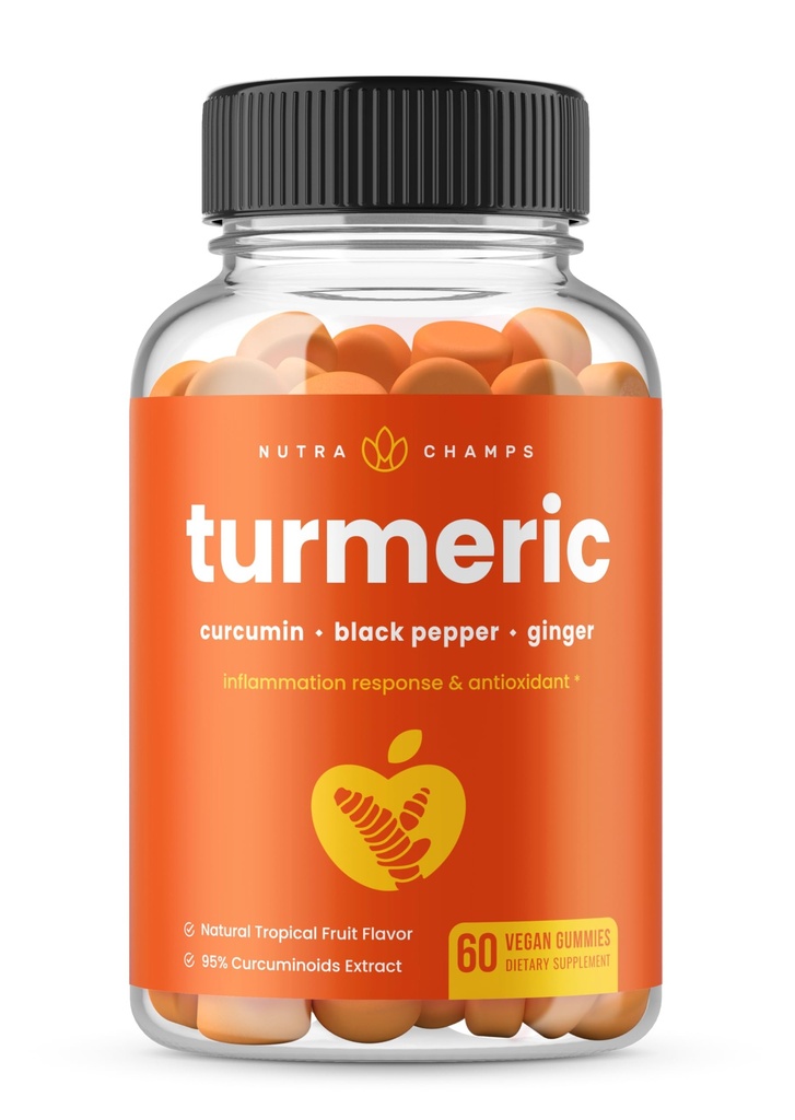 NutraChamps Turmeric Gummies עבור מבוגרים וילדים עם ג'ינג'ר & Black Pepper לחלץ, 95% Curcuminoids, טבעוני תמיכה משותפת תוספת, תוספת סוכריות טומרניות