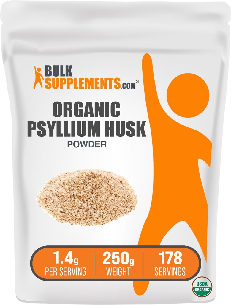 BulkSupplements.com אורגני Psyllium Husk אבקת - Psyllium Husk אבקת עבור Baking, סיבים תוספת - Gluten Free, 1.4g לשרת, 250g (8.8 oz) (Pack של 1)