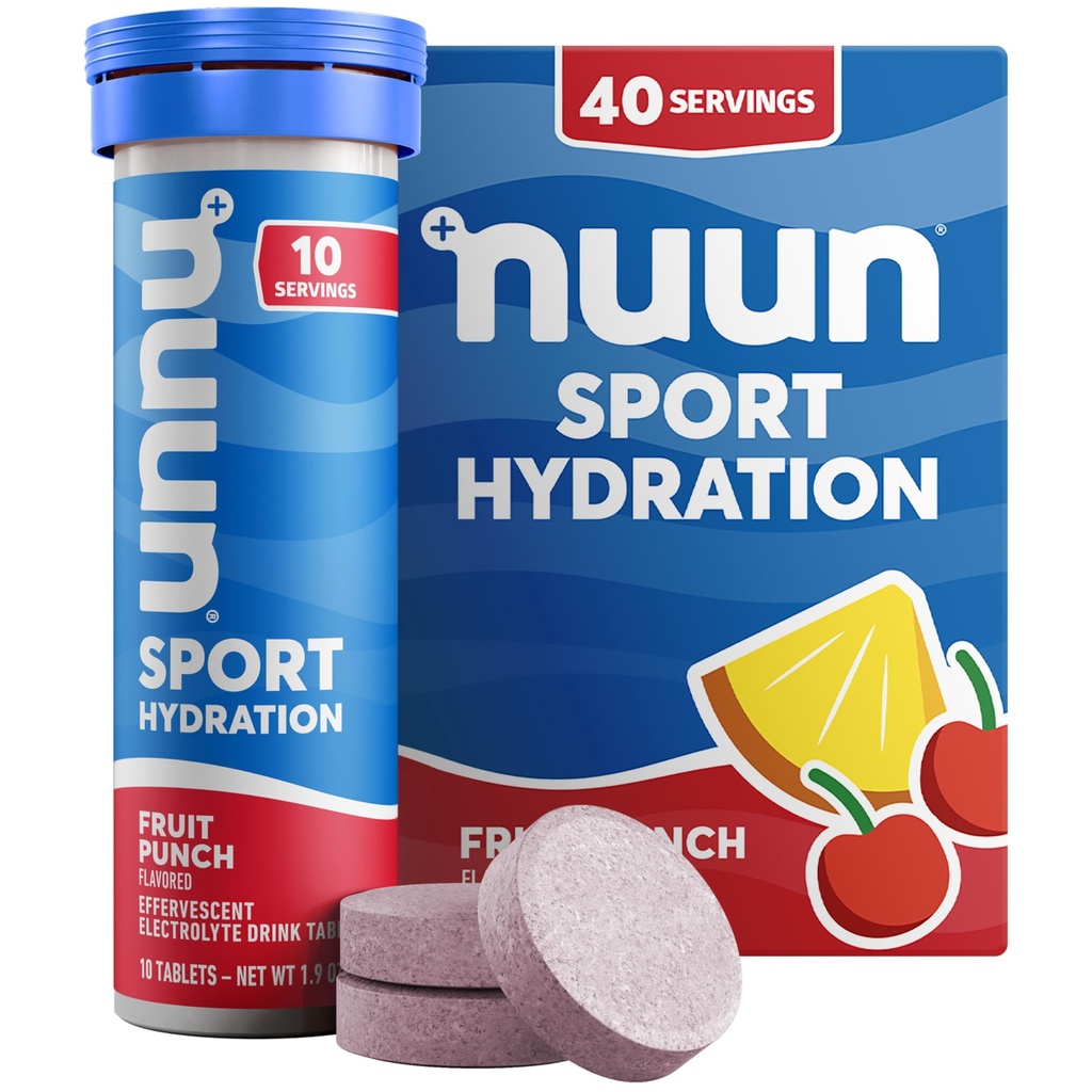 Nuun Sportlyte Tablet עם Magnesium, Calcium, Potassium, Chloride & Sodium, Gluten Free & Vegan, פירות Punch, 4 Pack (40 משרתים Total)