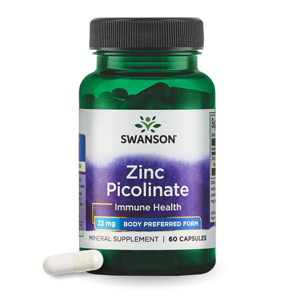 Swanson Zinc Picolinate Chelated מינרלים תוספת למבוגרים המבקשים Immune, חזון ותמיכה Prostate - טופס מועדף גוף - 22 מ"ג (60 קפסולות טבעוניות)