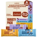 JUSTNOSH Best Sellers Sampler Pack Collagen Protein Bars – 15g Protein, 10g Collagen | Gluten & Dairy Free, Low FODMAP, Seed Oil Free (6 Pack)