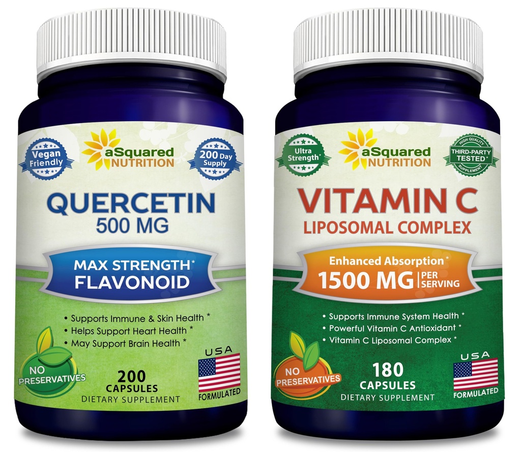 ASquared Nutrition Bundle עבור Quercetin 500 מ"ג ויטמין C Liposomal Complex 1500mg - Immune Support