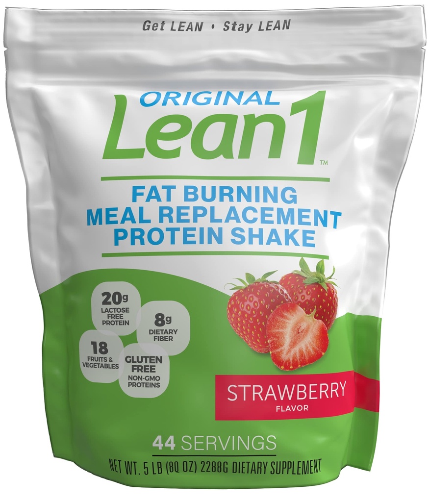 Lean1 Meal Replacement Protein Shake, Strawberry Flavor, 44 Servings in 5 Pound Bag