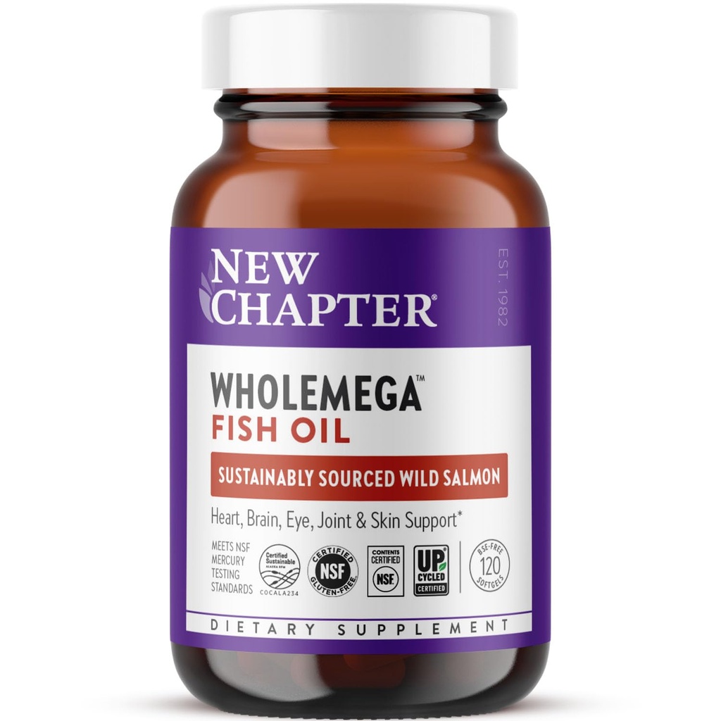 New Chapter Wholemega Fish שמן תוסף - 2000 מ"ג לשרת, פרובאנס קליני Wildאלסקה סלמון שמן עם אומגה 3 + ויטמין D3 + Astaxanthin, 120 Softgels