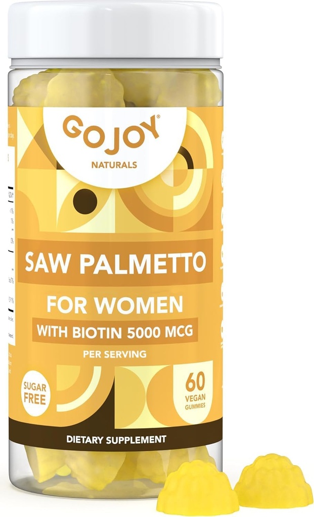 Saw Palmetto Gummies - 500 מ"ג ראו פאלטו לנשים עם 5000mcg Biotin & 10mg Zinc - non-GMO, Sugar, Gluten & Soy-Free, טבעוני - 3rd-Party Lab נבדק, 30 יום, 60 מסטיקים צ'וגבל, 60 Chewable חניכיים