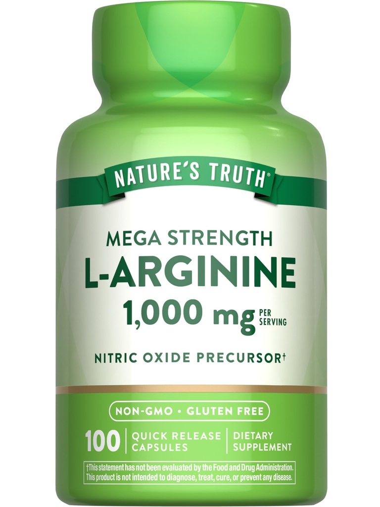 Nature's Truth L-Arginine 1000mg | 100 Capsules | Mega Strength | Non-GMO & Gluten Free Supplement