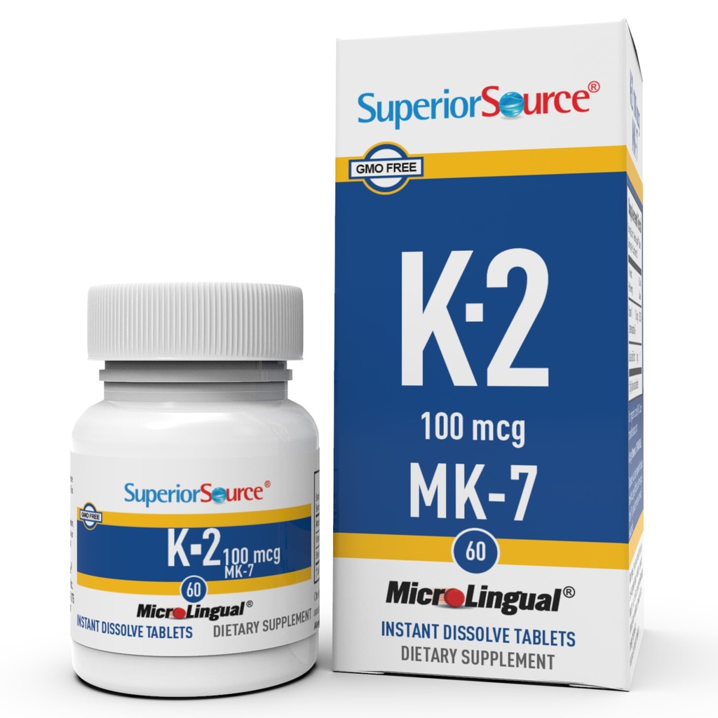 ויטמין K2 MK-7 (Menaquinone-7) 100 mcg - Power & Health Support תוסף - מסייעות לתפקוד לב בריא - Bariatric-Friendly - 60 Sublingual Dis Tablets