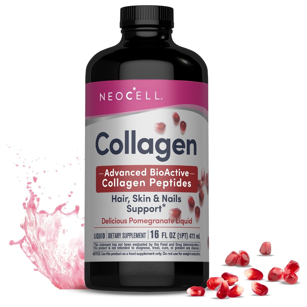 NeoCell Liquid Collagen, Skin, Hair, Nails ו- Joints Supplement, כולל פירות Juice Concentrates ו-Green Tea Band, Pomegranate, 16 oz.