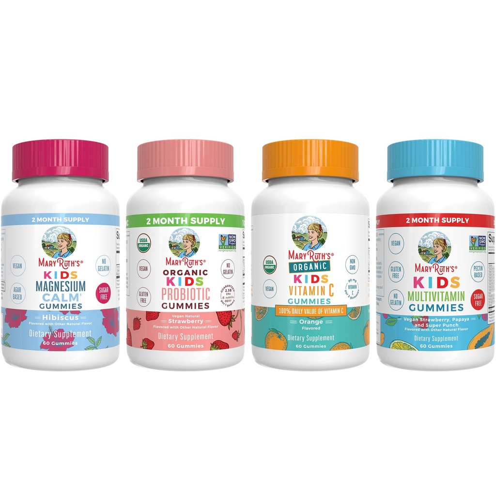 MaryRuth Organics Multivitamin, Probiotic, Magnesium Calm, ויטמין C Gummies לילדים | פרויקט תווית נקייה מאומת ® | ויטמינים לתמיכה בחיסון ובריאות כוללת | טבעונית, Non-GMO, Gluten Freeten Freeten Free