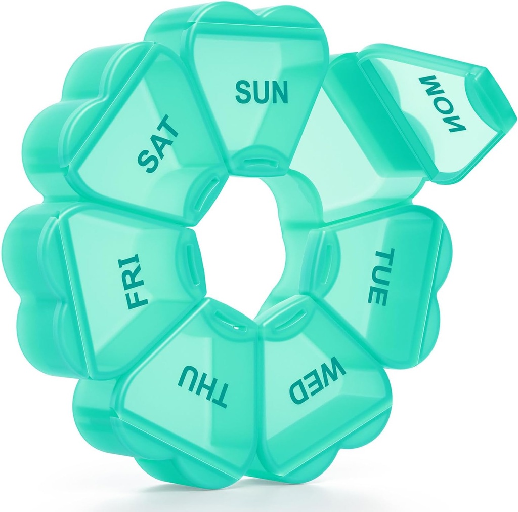 מארגנת גלולות שבועיות גדולות, Pill Box 7 Day, KAPENS Daily Case Large Capacity Compartments, Pill Containers for Fish Oil Supplements, Green Green Green