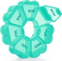 מארגנת גלולות שבועיות גדולות, Pill Box 7 Day, KAPENS Daily Case Large Capacity Compartments, Pill Containers for Fish Oil Supplements, Green Green Green