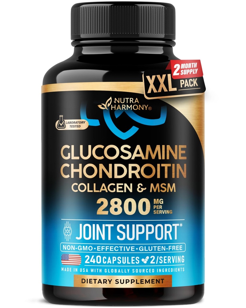 Glucosamine Chondroitin MSM Collagen | תוספת תמיכה משותפת 2800 מ"ג | מיוצר בארה"ב | FSA Approved מוצרים פריטים | תוספי תזונה תזונתית | עבור גברים ונשים, 240 קפסולות