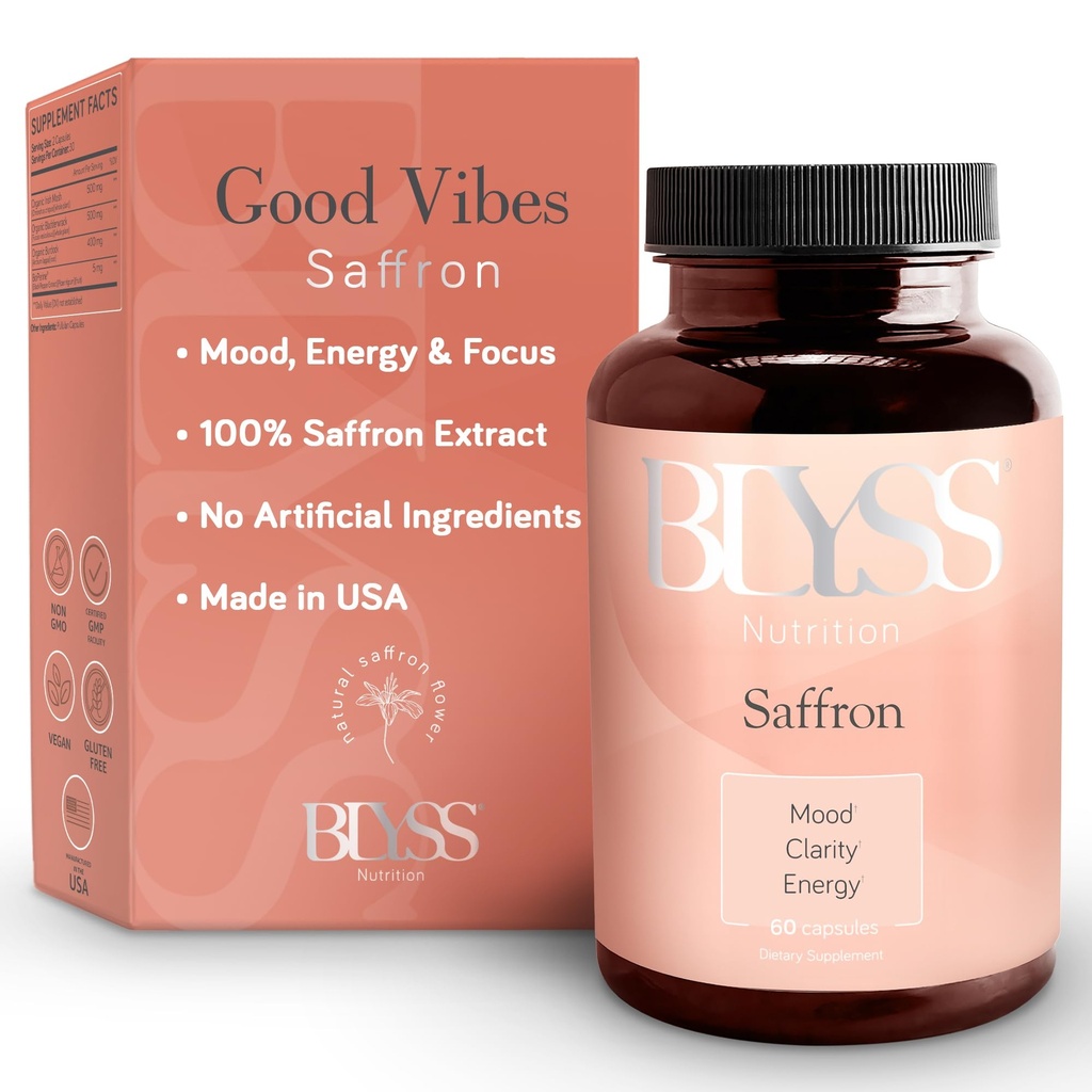 תוספי Saffron - Saffron לחלץ גלולות לנשים - תמיכה Mood, אנרגיה Boost, PMS, בהירות נפשית ומטבוליזם - non-GMO, Gluten Free, 60 קפסולות טבעוניות
