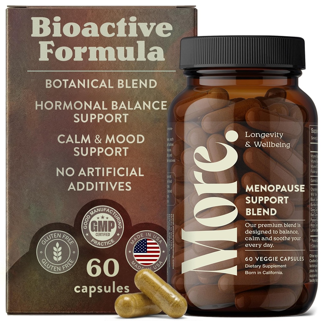 More. Longevity & Wellbeing Menopause Supplements for Women – Vegan, Hormone-Free, Gluten-Free – Natural Extracts for Hot Flash Relief for Women & Menopause Support – No Fillers – 60 Capsules