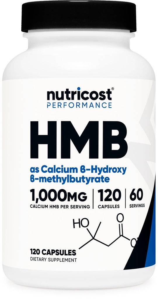 חומרים מזינים HMB (Beta-Hydroxy Beta-Methylbutyrate) 1000 מ"ג (120 קפסולות) - 500 מ"ג פר קפסולה, 60 משרתים - Gluten Free and non-GMO
