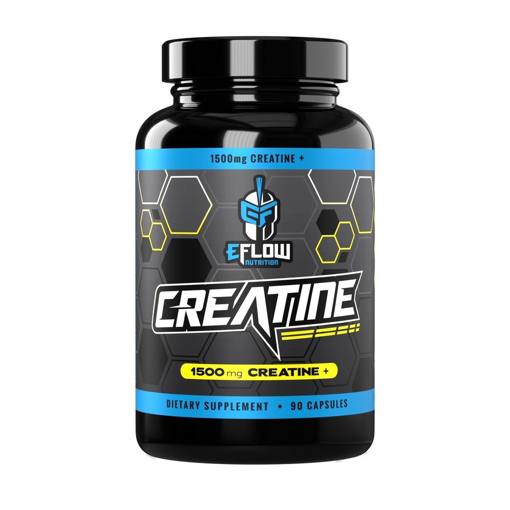 EFlow Creatine כמוסות, HCL Creatine Pills - תוסף קריאטין לגברים ונשים, שריר בונה, אנדורנס, כוח, עם AstraGin ו Senact (1500 מ"ג, 90 קפסולות)