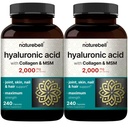 NatureBell 2 Pack Hyaluronic Acid תוספי 2,000 מ"ג | 480 קפסולות מוחלטות, עם MSM & Hydrolyzed Bovine Collagen - 3 תמיכה אחת להשבתת העור, לובריון משותף, שיער, ובריאות העין
