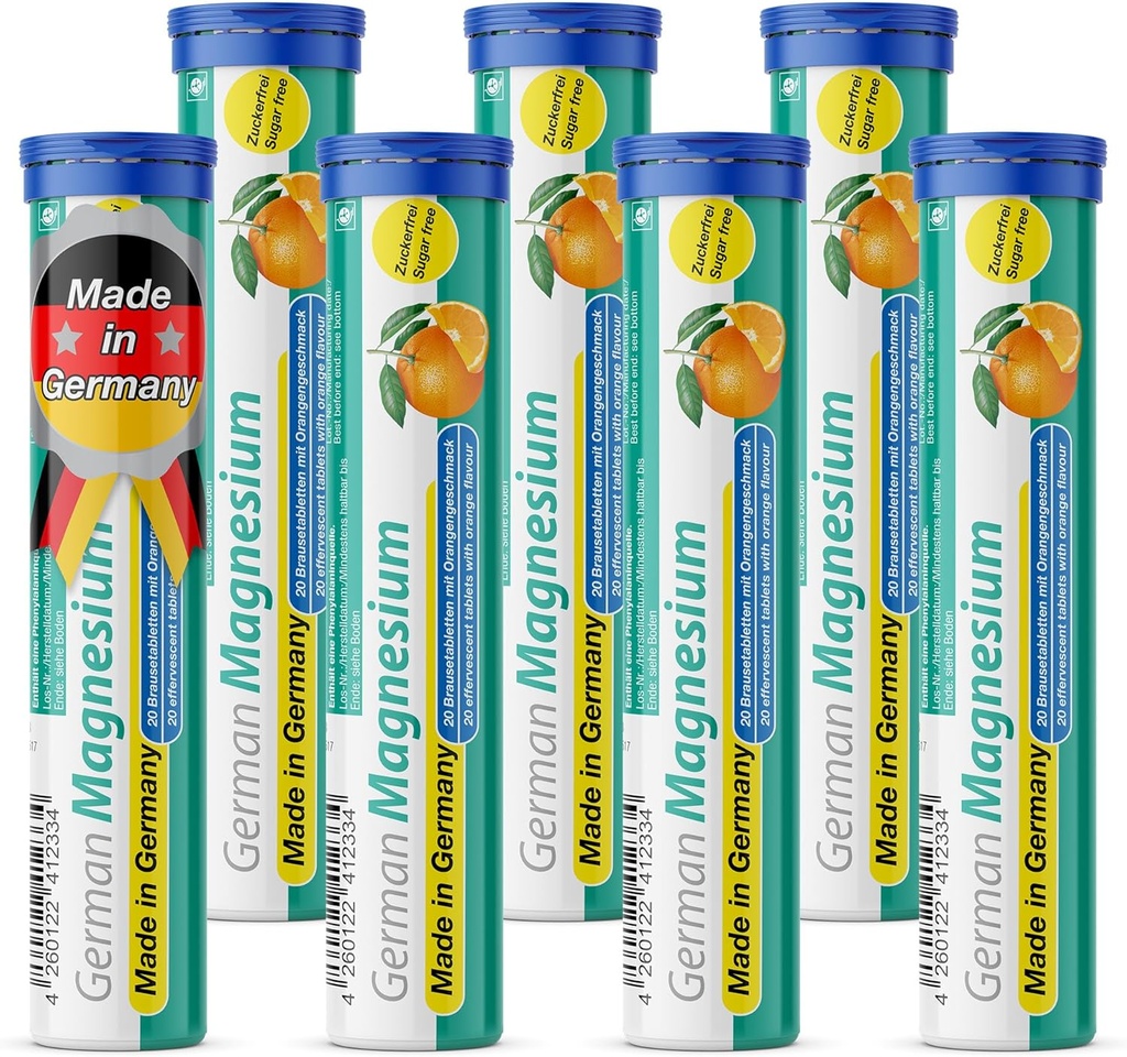 גרמנית Magnesium Oxide תוסף | Effervescent Tablets | Orange Flavor - 200 מ"ג מגנזיום למשרת | סוכר חינם, טבעוני - T&D Pharma - Made in Germany