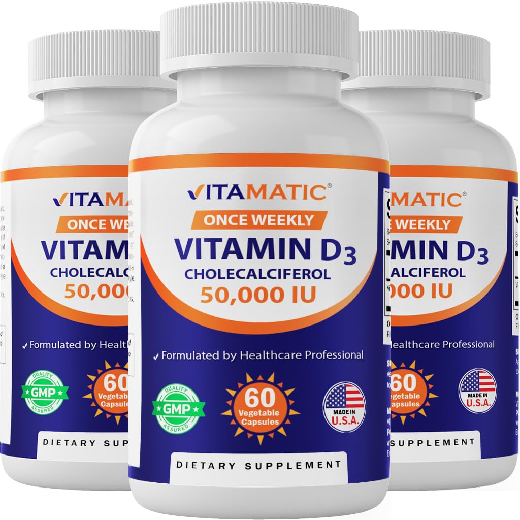 Vitamatic 3 Pack ויטמין D350,000 IU (כמו Cholecalciferol), Once Weekly Dose, 1250 mcg, 60 ווג'י קפסולות שנה אחת, פורמולה מתקדמת מסייעת ויטמין D Deficiencies