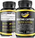 Micronized Creatine Monohydrate קפסולות, 5,000 מ"ג Per לשרת, Beneficial עבור צמיחה שרירית, אנרגיה Boost, סוללות Creatine מתאים זכר ונשים, non-GMO, Gluten Free, 180 קפסולות