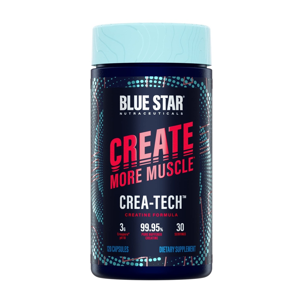 כוכב כחול Nutraceuticals CREA-Tech - Creapure Creatine Monohydrate - w/Electrolytes. Creatine + Electrolytes קפסולות - לבנות שרירים ולהגדיל את העוצמה