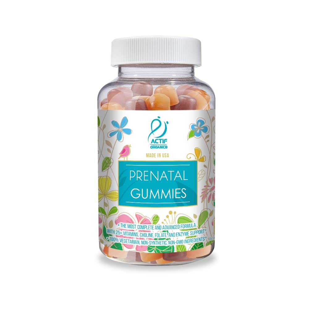 Actif prenatal Gummies עם 25 + ויטמינים אורגני ו תערובת צמחי אורגני - non-GMO, 100% Vegetarian, 90 Count, Made בארה"ב