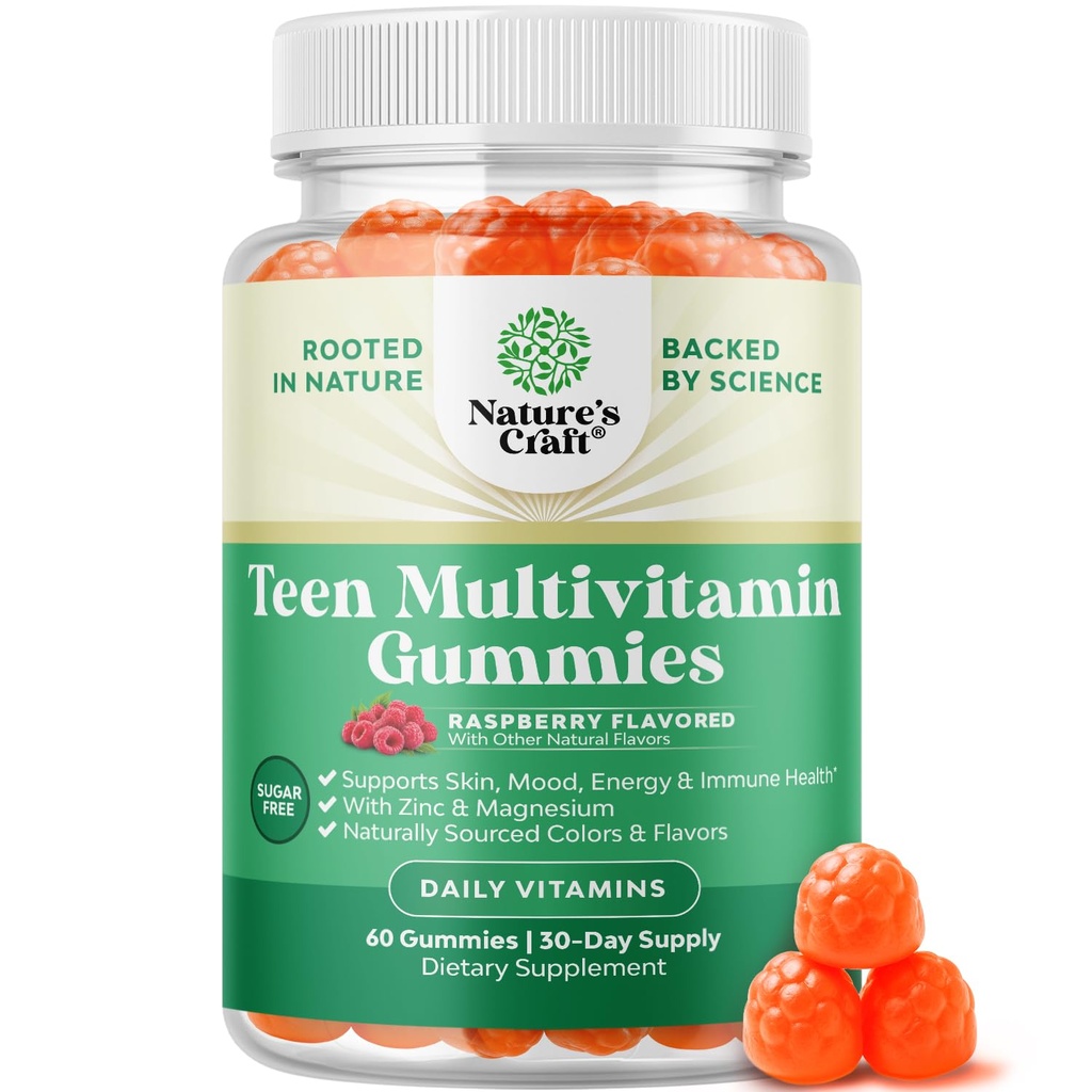 Teen Multivitamin Gummies 12-17 - Teen Boys & Girls Gummy ויטמינים for Better Skin, Immune Strength, Mood & Energy Support - Teenage Girl & Boy Supplements with Zn, Mg, ויטמין A, C, D & E - 60 Ct