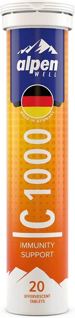 Bestseller - AlpenWell ויטמין C - 1000mg + Zinc - Immune Support - 20 Efferscent ויטמין Drink Tablets, No Sugar + Low Calorie תוסף, Orange Flavor