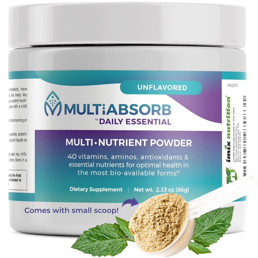 MultiAbsorb -Daily Essential, Multi-Nutrient אבקה לבריאות אופטית, ויטמינים, מינרלים, אנטי-oxidants, No Fillers or Preservatives, Natural, non-GMO, 30 משרתים (Unflavored)