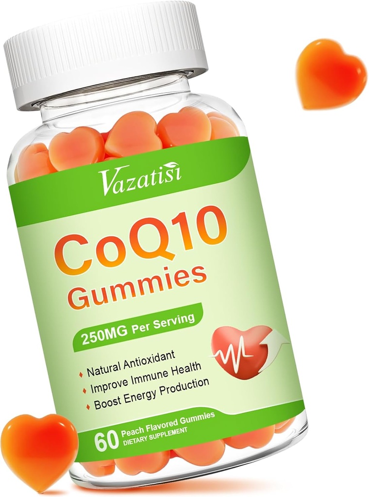 High Absorption CoQ10 Gummies 250 מ"ג, Plus אומגה 3, Magnesium, ויטמין B12 לאנרגיה סלולרית, Brain & Antioxidant, 5X Better Absorption Coenzyme Q10 - 60 Cts
