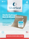 SilverSeal Burn & Wound Dressing | Hydrogel Pads with X-Stite Silveratic | Soothing, Moist & Protective | Burns, Cuts & Wounds | 4 Sterile Dressings