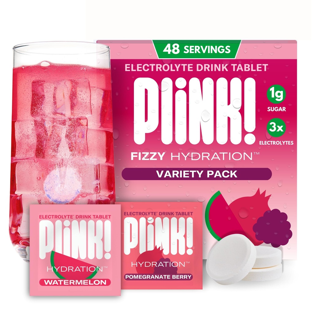 Plink! Fizzy Electrolyte Drink Tablets for Daily hydrotion - 48ct Electrolyte Tablets + Sodium, Potassium, Magnesium, Low-Calorie, Low-Sugar Keto Electrolytes אבקת hydrotion Packets Water Flavoring