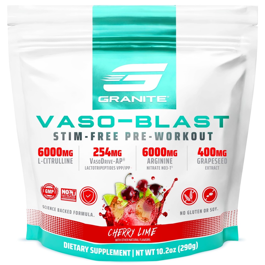 תוספי גרניט ואסו Blast, Cherry Lime Flavor, Stimulant-Free Pre Workout for Men & Women with Grapeseed Extract, Arginine Nitrite, & VasoDrive-AP עבור Max Pump (20 משרתות)