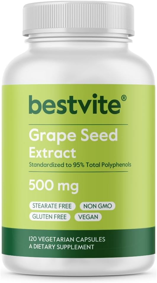 BestVITE Grape Seed לחלץ 500 מ"ג (120 קפסולות צמחוניות) - No Stearates - סטנדרטי ל -95% Polyphenols