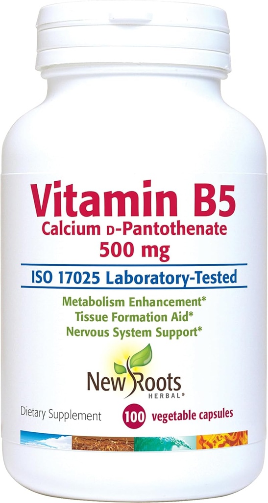 ויטמין B5 (500 מ"ג) חדש עם Calcium | ויטמין B5 Pantothenic Acid תוסף (100 קפסולות)