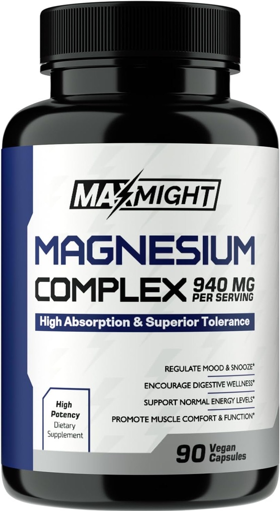 Magnesium Complex, 210 מ"ג מגנזיום Magnesium, Glycinate, Citrate & Malate, non-GMO, Max Absorption, השרירים, Mood, אנרגיה, 90 קפסולות טבעוניות