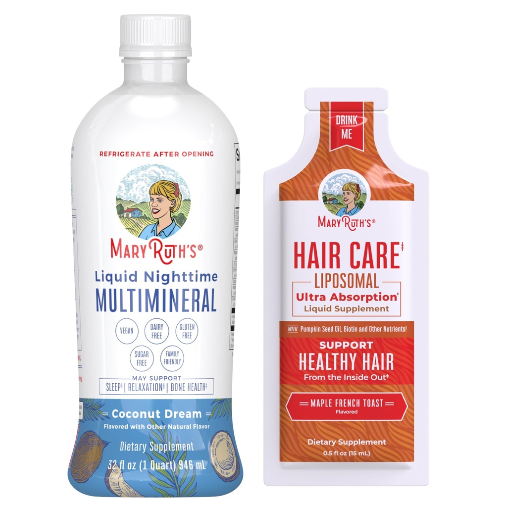 MaryRuth's Liquid Nighttime Multimineral (Coconut, 32oz) & Hair Care Liposomal (Maple French Toast) | Clean Label Project Verified® | Sugar-Free, Vegan | Sleep, Beauty, Hair & Skin Support