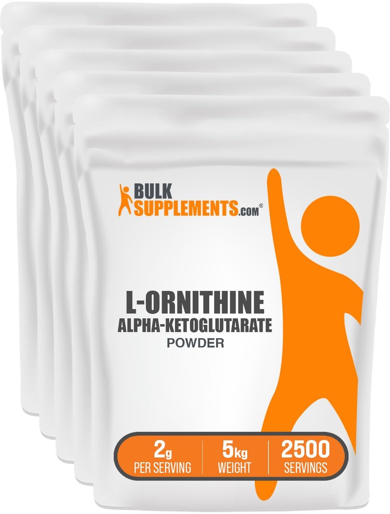 BulkSupplements.com L-Ornithine Alpha-Ketoglutarate Powder - OKG Powder, Nitric Oxide Supplement, Ornithine Supplement - Gluten Free, 2g per Serving, 1kg (2.2 lbs) (Pack of 5)