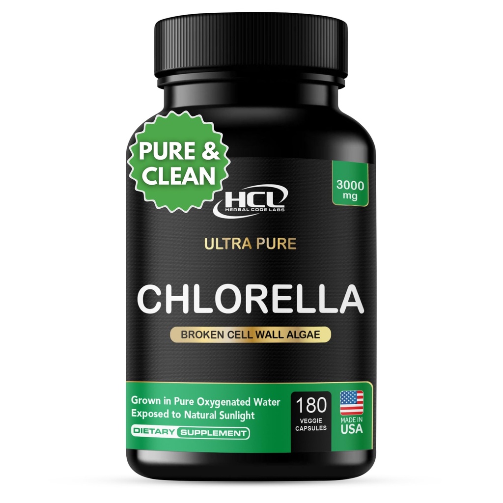 Chlorella קפסולות 3000 מ"ג - Scracked Cell Wall Blue Algae תוסף - Best Natural Detox ניקויse - צמחי ויטמין מינרלים אבקת חלבון Chlorophyll טבעוני גלולות - מיוצר בארה"ב