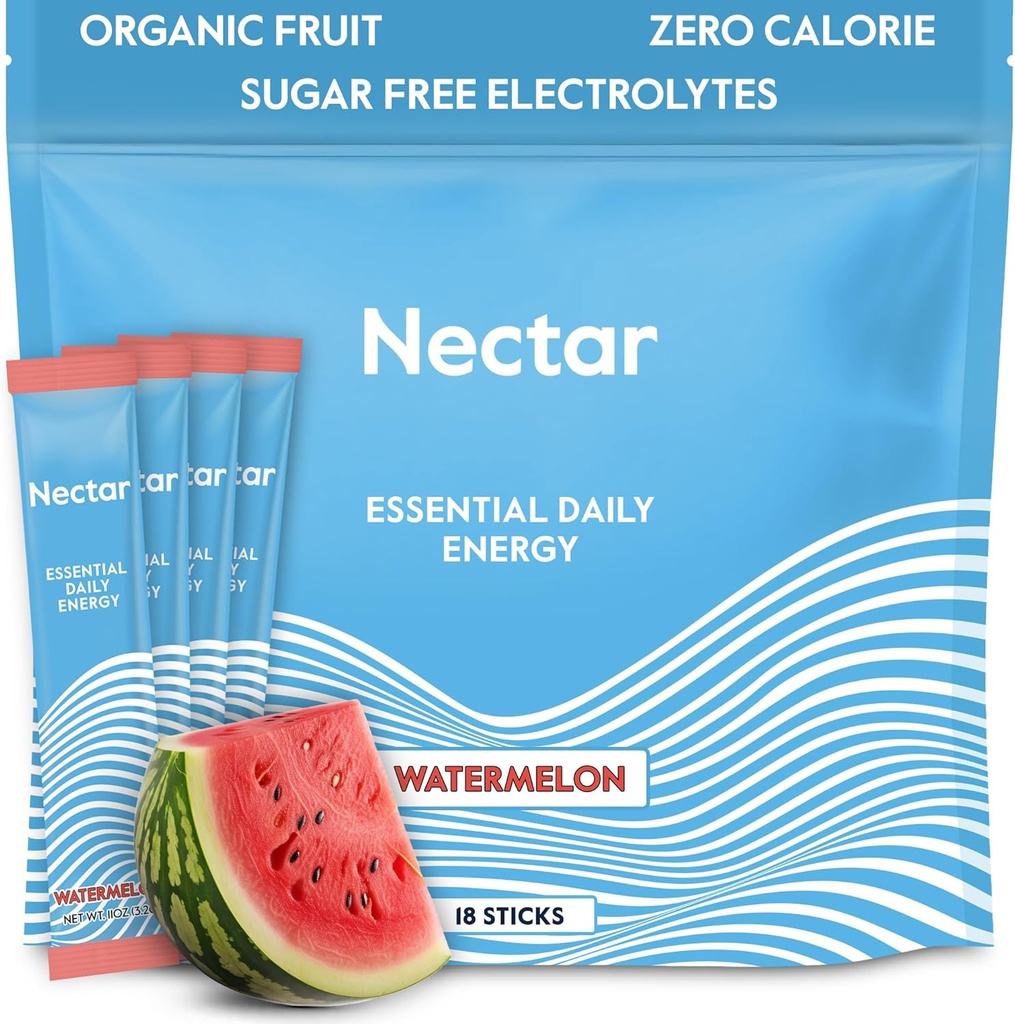 Nectar אנרגיה Booster - אורגני Caffeine, B12 & אלקטרוליטים - סוכר חינם & Zero Calorie - קפה בריא, משקאות אנרגיה ו-Soda Alternative - הידרציה ואנרגיה (מים 18 Packets)