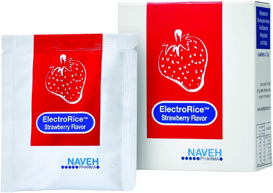 NAVEH PHARMA ElectroRice Anti-Dehydration Electrolyte תוסף לשימוש במהלך Bouts of Diarrhea ו- Vomiting, Natural Rice-based Prevention of Dehydration Children and Adults, 5 Strawberry Flavored