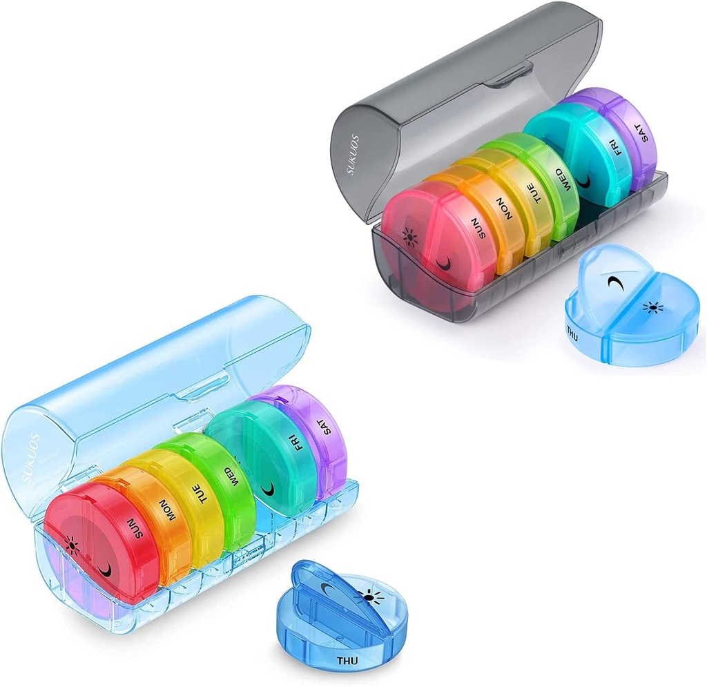 2 Pack Weekly Pill Productionser 7 Day 2 פעמים ביום, Sukuos Large Daily Pill Cases for Pills/Vitamin/Fish Oil/Supplements