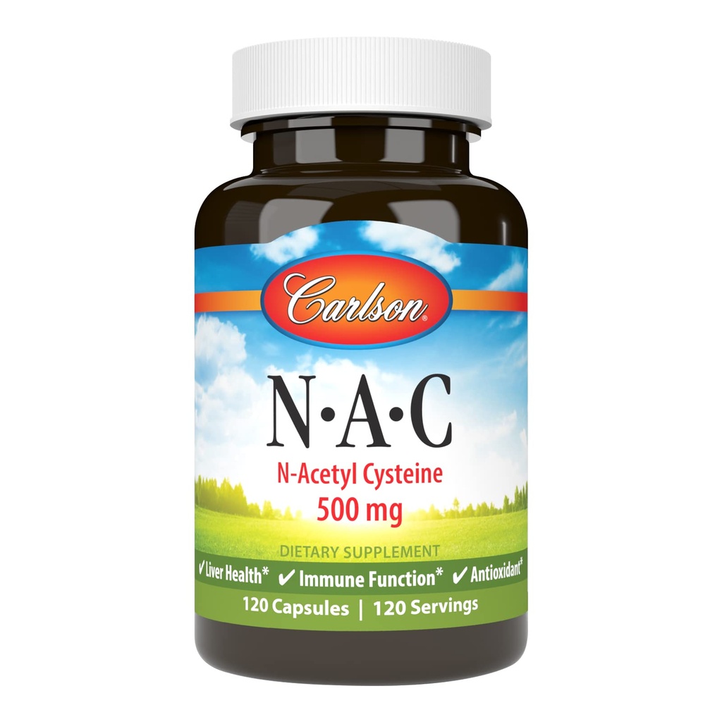 קרלסון - NAC, N-Acetyl Cysteine, 500 מ"ג, Liver Health, Immune Function, Antioxidant, 120 קפסולות צמחוניות