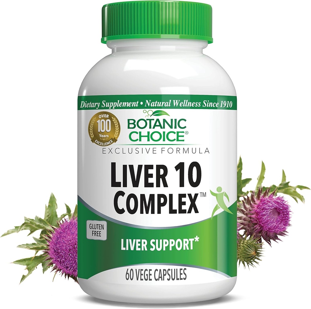 בחירה אורגנית Liver 10 Complex - Premium Liver Health Support and Wellness תוסף - Natural Herbal Band with Milk Thistle Extract, Lecithin, and Curcumin C3-60 Pills