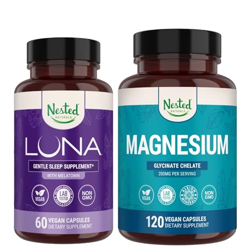 Naturals Nested לונה Sleep Aid & Magnesium Glycinate Chelate for Sleep,laxation, & Recovery (180 קפסולות)