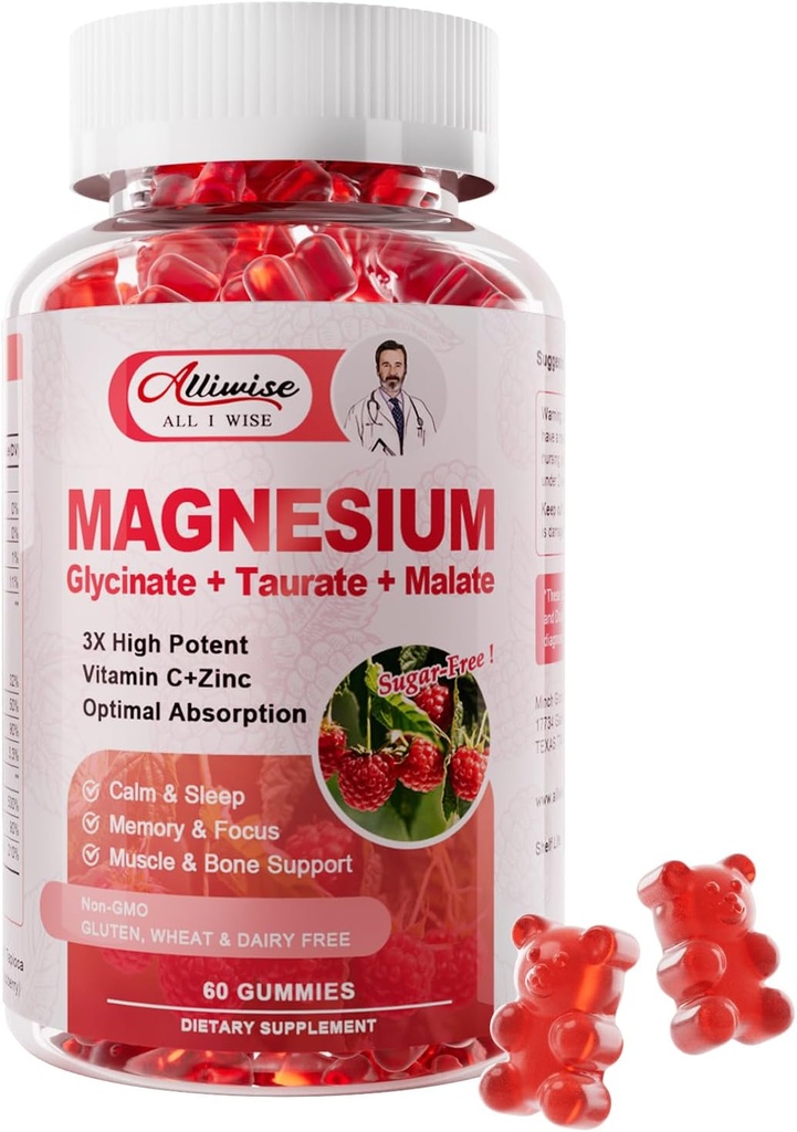 Magnesium Glycinate Gummies, Magnesium Potassium תוספת עם Turate, Malate, ויטמינים D, C, B6, Calcium, תמיכה בודי,Raspberry Magnesium חניכיים למבוגרים & Kids