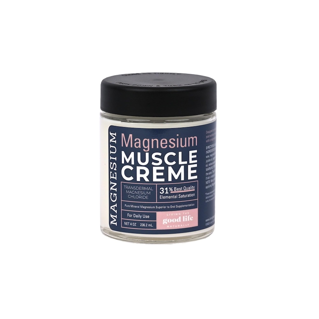 Living the Good Life Naturally Magnesium Muscle Cream Transdermal Magnesium Lotion with Blue Emu, Peppermint, Menthol, and Magnesium Chloride AM or PM - 4oz